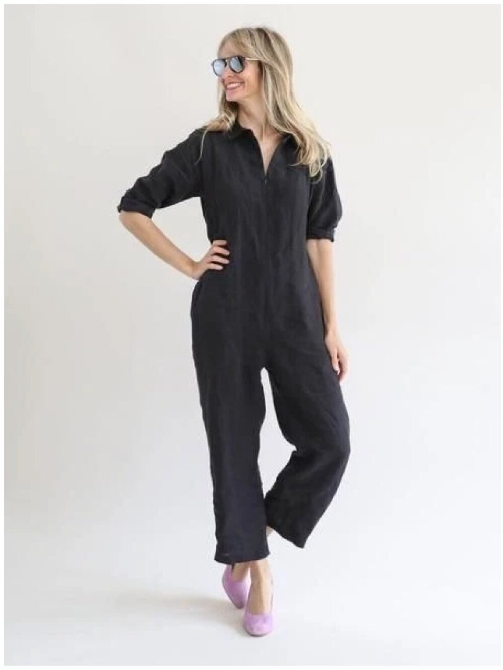 Beatrice Valenzuela “Picasso” Black Linen Jumpsuit — Size 1 (Small)